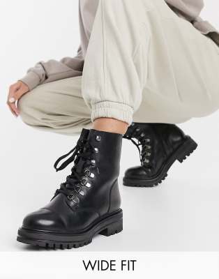 Rule London wide fit leather chunky hiker boots in black