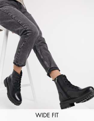 chunky lace up leather boots