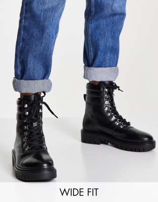 Rule London Wide Fit Leather Hiker Boots In Black ModeSens