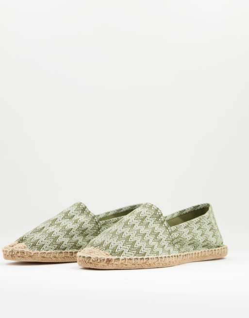 Rule London – Zielone wsuwane espadryle w aztecki wzór