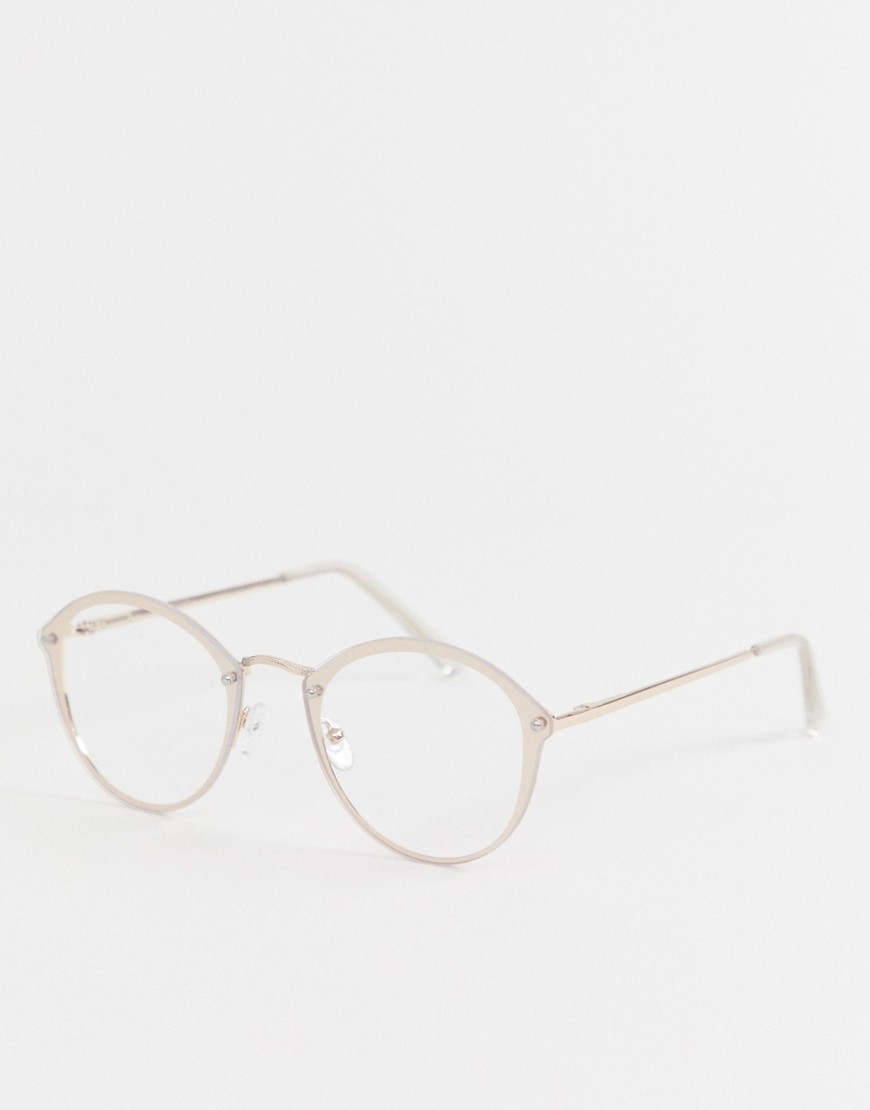 Runde briller i guld med påsat klart glas fra ASOS DESIGN