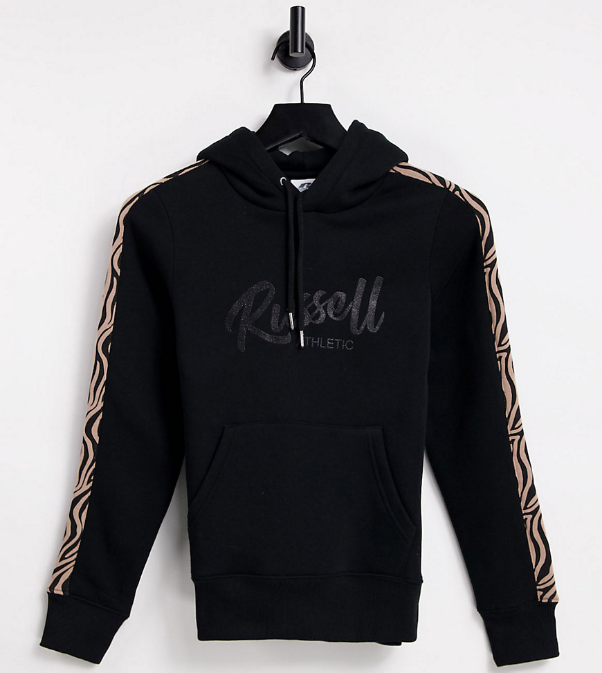 Russell Athletic animal print pull over hoodie in black