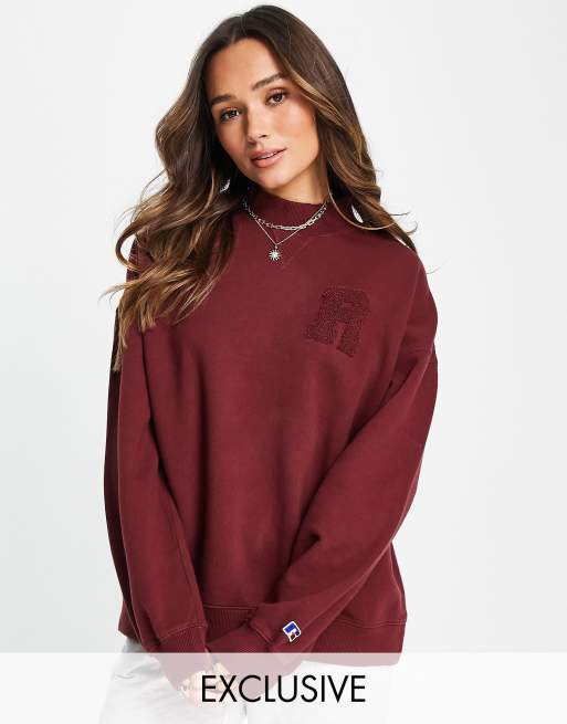 Russell Athletic – Bordowa bluza ze szczotkowanego polaru z okrągłym dekoltem i efektem sprania w stylu vintage