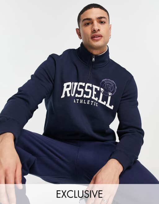 Russell Athletic collegiate half zip sweatshirt in navy