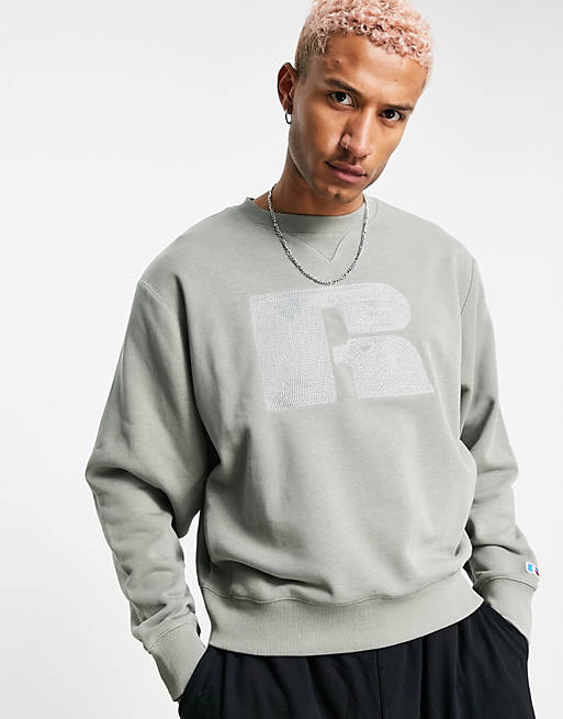 Russell Athletic crew neck embroidered logo sweatshirt in grey