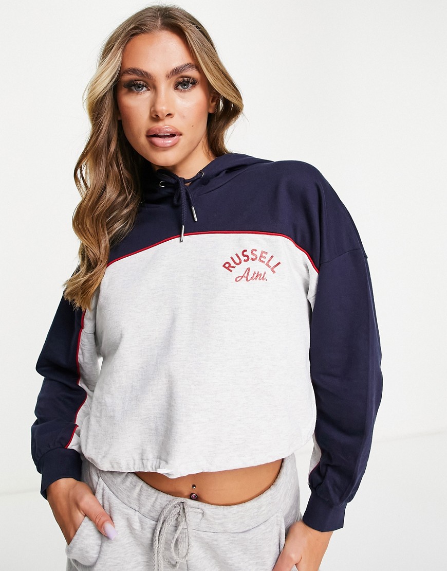 Russell Athletic cropped retro hoodie in navy