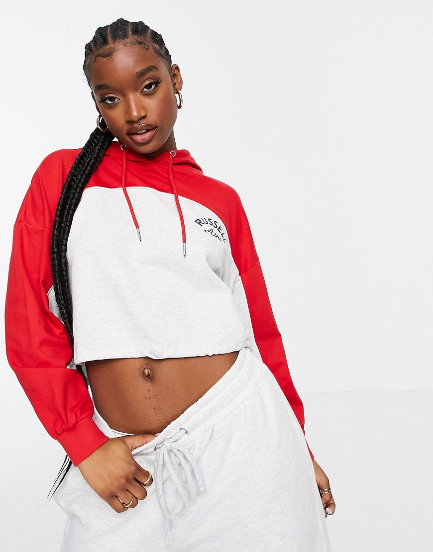 Russell Athletic cropped retro hoodie in red