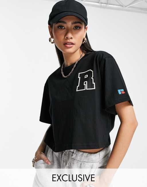 Russell Athletic cropped short sleeve t shirt in black vintage