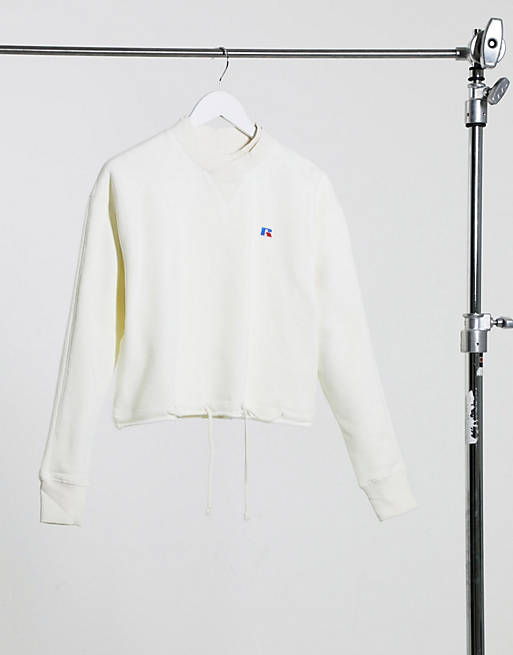 Russell Athletic fleece cropped sweatshirt in cream