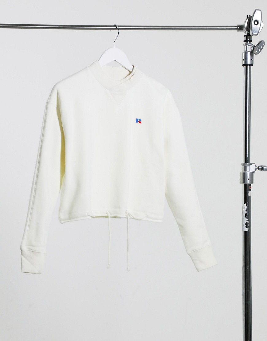 Russell Athletic fleece cropped sweatshirt in cream-White