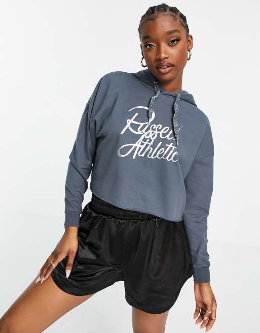 Russell Athletic foil print hoodie in grey, 3 of 4