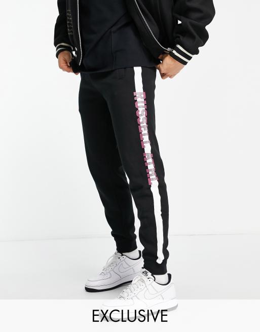 Russell Athletic - Joggers neri con pannello e fondo elasticizzato