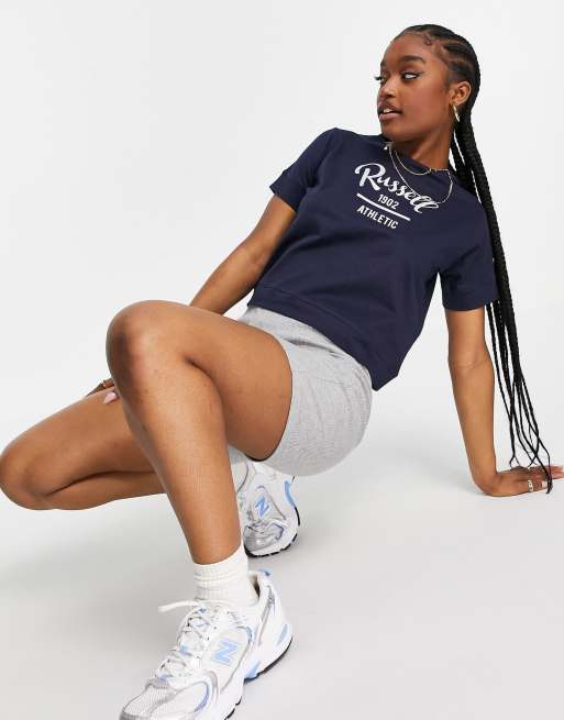 Russell Athletic – Kurzes T-Shirt in Marineblau mit Logo, 4 von 4