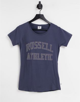 Russell Athletic - Mit Nieten besetztes T-Shirt in Ombré blau