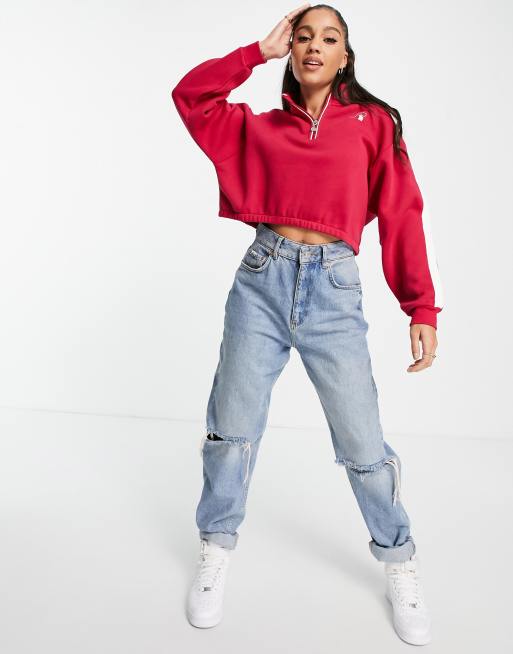 Champion red cropped clearance sweatshirt