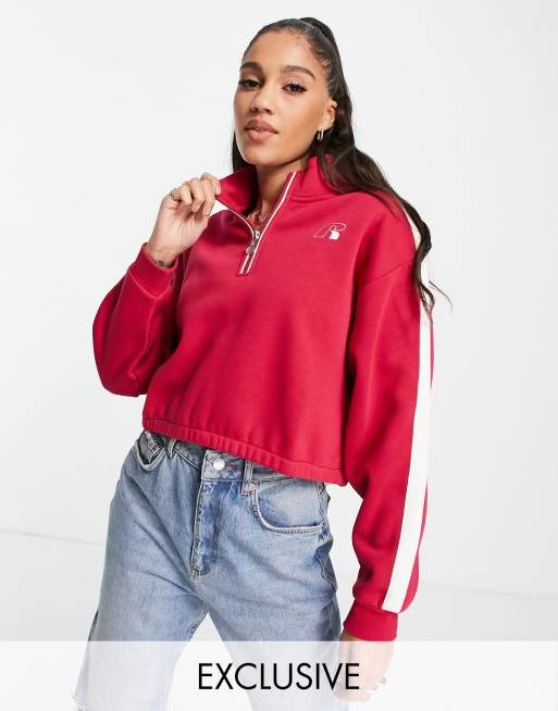 Russell Athletic - R - Sweatshirt i persisk rød med halv lynlås