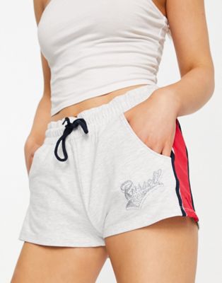 Russell Athletic retro side stripe shorts in white