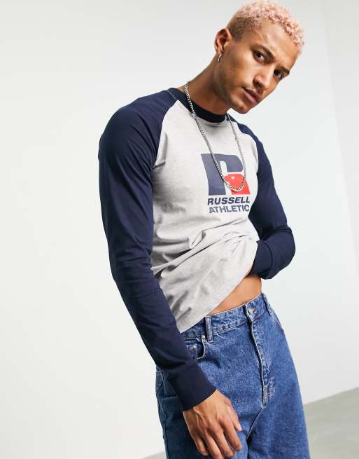 Russell Athletic Richard Raglan contrast long sleeve top in navy