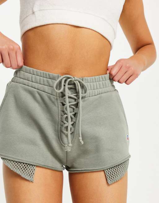 Russell Athletic short lace up front shorts in gray