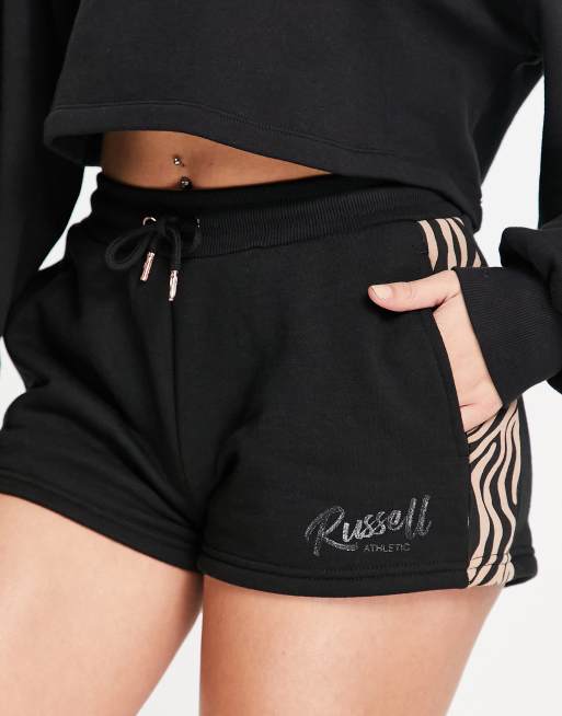 Russell Athletic Short met strepen met dierenprint in zwart