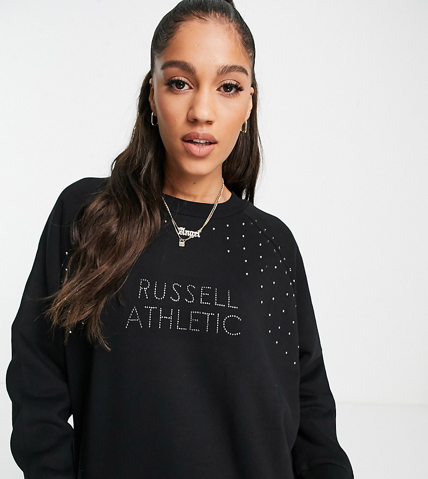 Russell Athletic – Sweatshirt in Schwarz mit Rundhalsausschnitt und Nietenbesatz