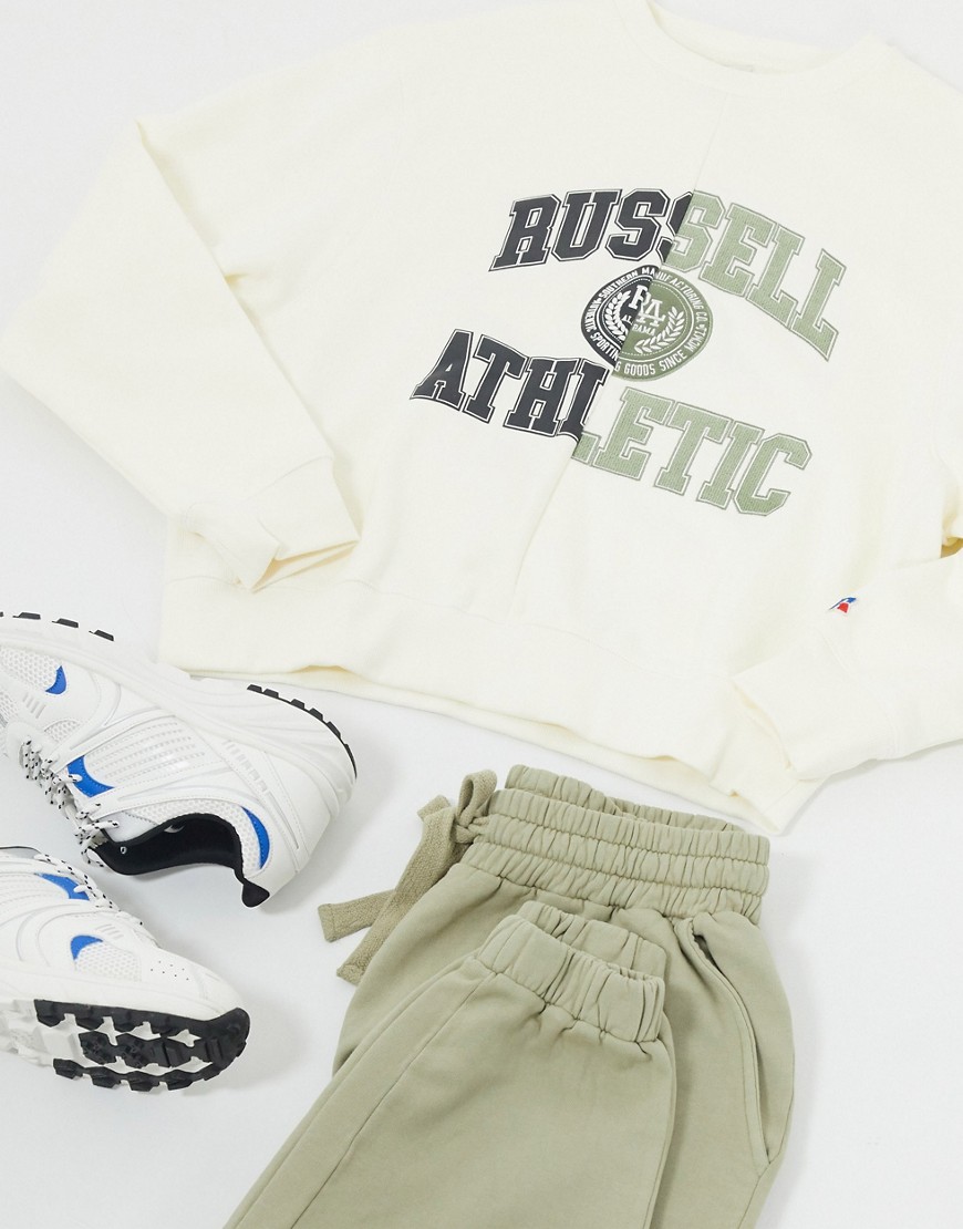 Russell Athletic - Sweatshirt met verschillende panelen in crème