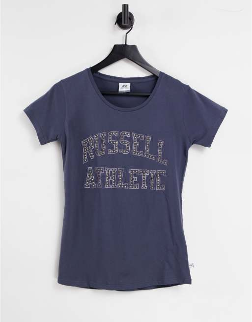 Russell Athletic - T-shirt met studs in ombre blauw