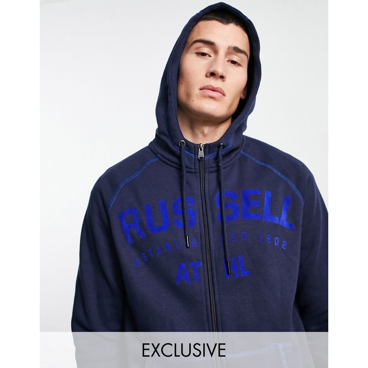 Russell Athletic tonal zip thru hoodie in navy | ASOS