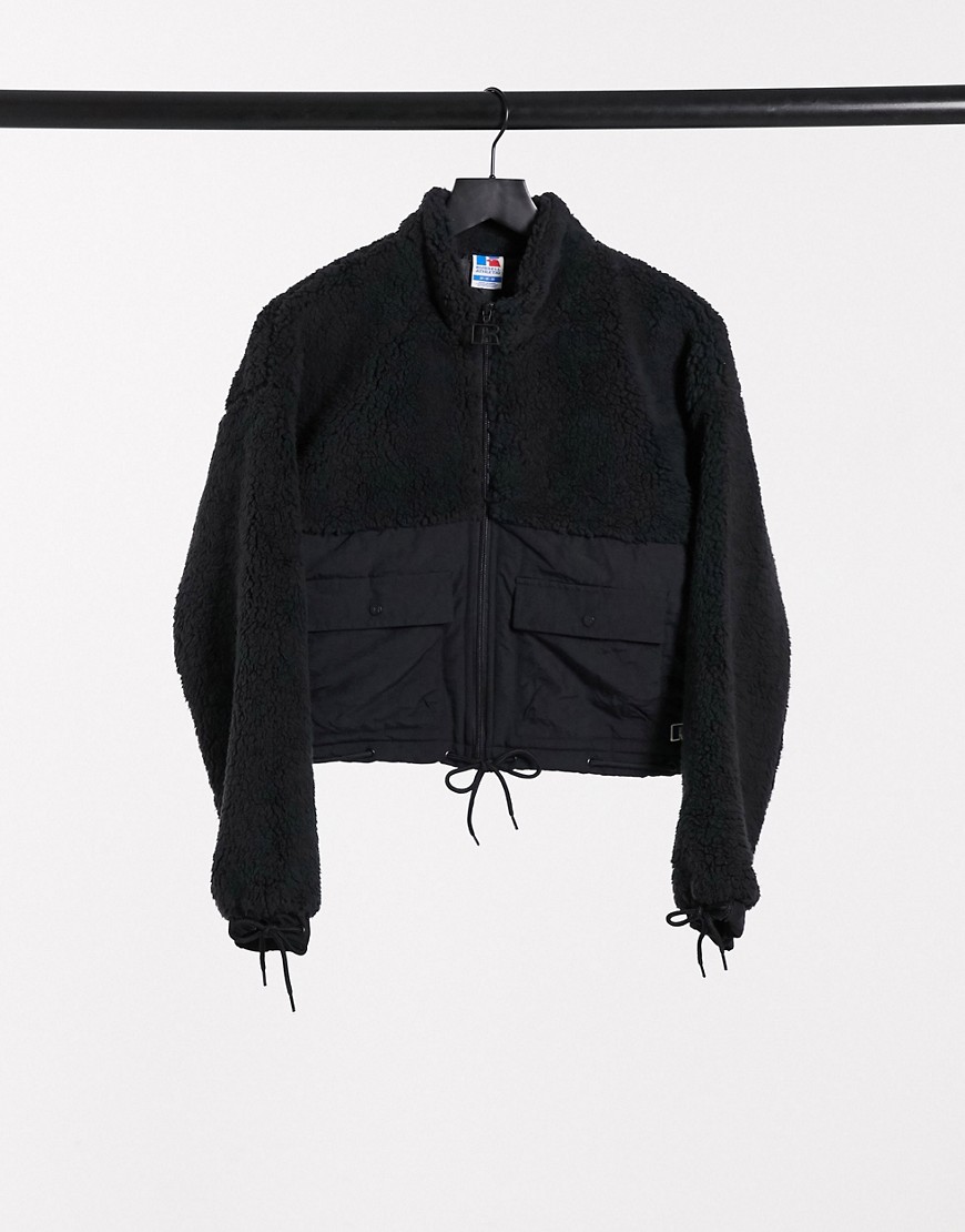 Russell Athletic zip up fleece jacket in black