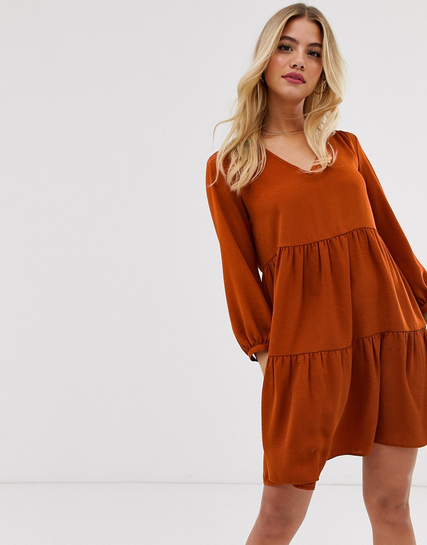 Rustfarvet lagdelt smock-kjole fra New Look-Orange