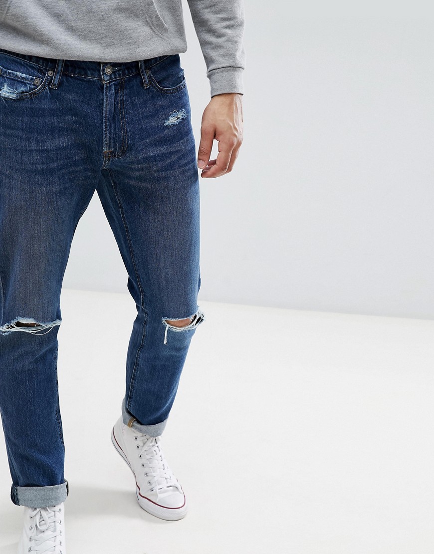 фото Рваные эластичные джинсы abercrombie & fitch-синий