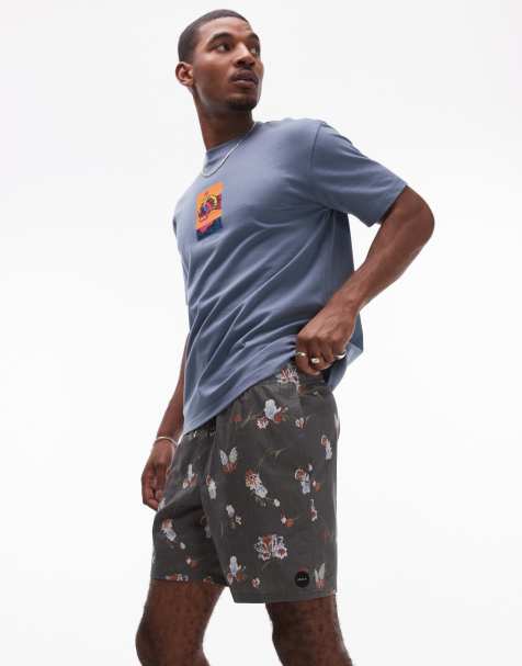 RVCA barnes elastic waist swim short in black floral print - view 1