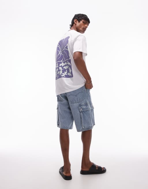 RVCA – Biały T-shirt z krótkimi rękawami i nadrukiem znaczków pocztowych z motywem hibiskusa