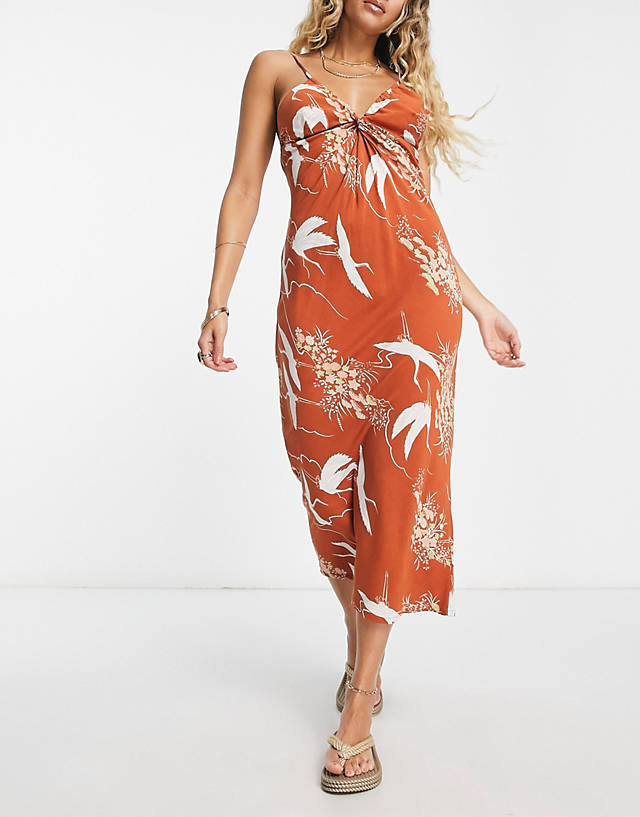 RVCA - billy maxi beach summer dress in brown multi print