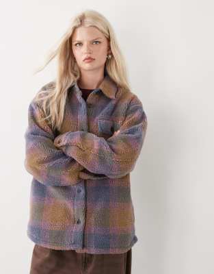 RVCA - Birdie - Jacke aus Teddyfleece in Steinbeige/Blau