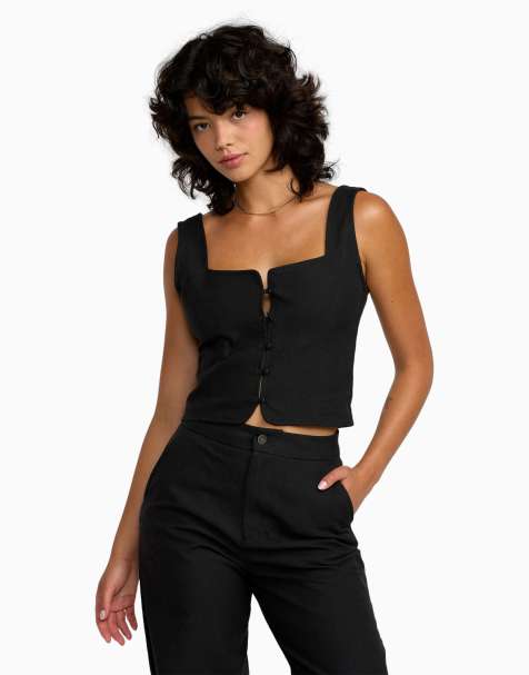 RVCA – Bonnie – Trägertop in RVCA-Schwarz mit Knopfleiste - view 1