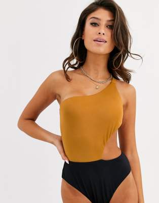 RVCA RVCA colour block cut out high leg swimsuit in black and natural-Multi