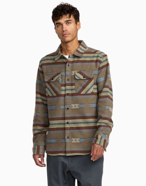 RVCA Dayshift blanket flannel long sleeve shirt in mushroom - view 1