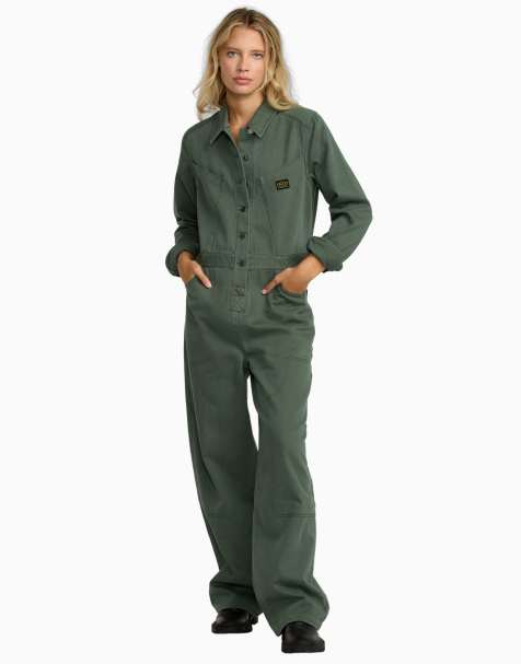 RVCA Dayshift boiler suit jumpsuit in fir green - view 1