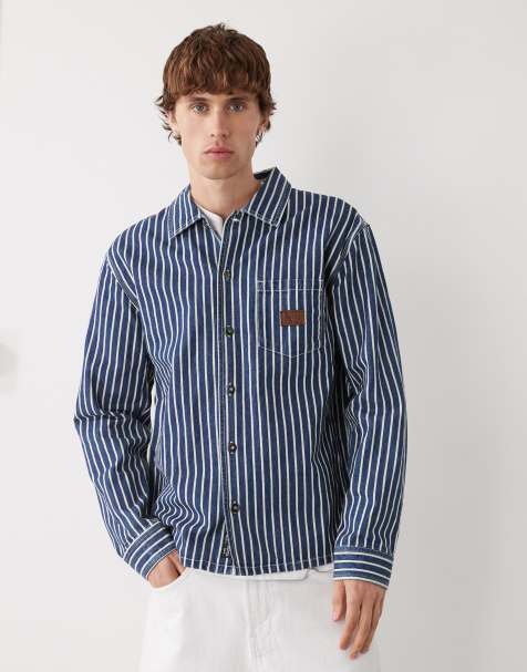 RVCA Dayshift hickory canvas overshirt in dark denim - view 1