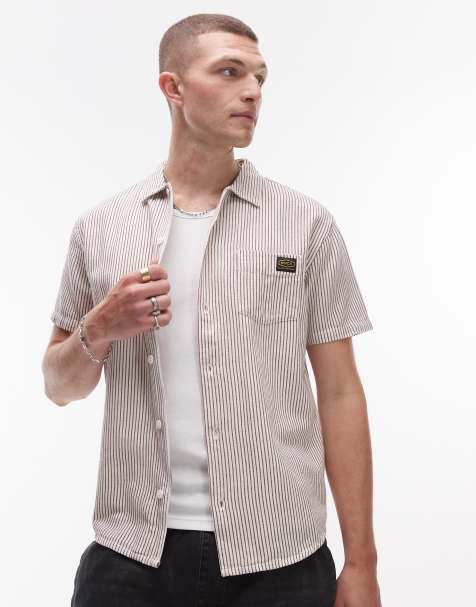 RVCA dayshift stripe short sleeve shirt in natural