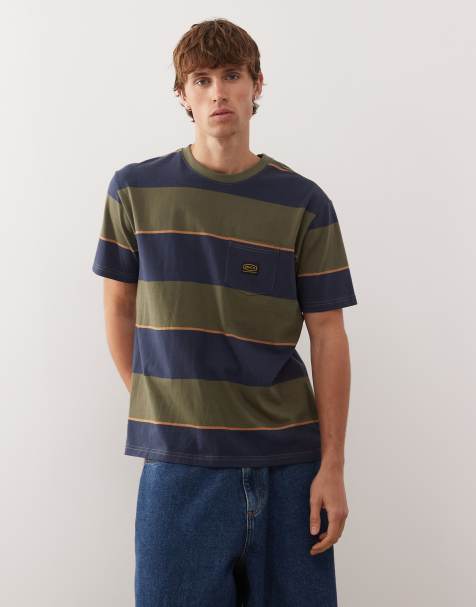 RVCA Dayshift stripe short sleeve top in moody blue - view 1