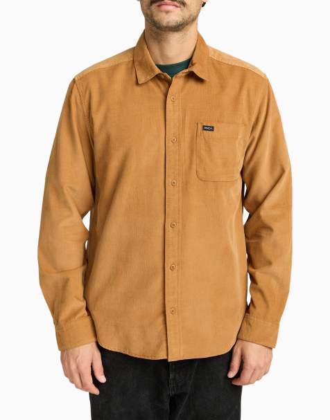 RVCA Freeman cord long sleeve shirt in camel - view 1