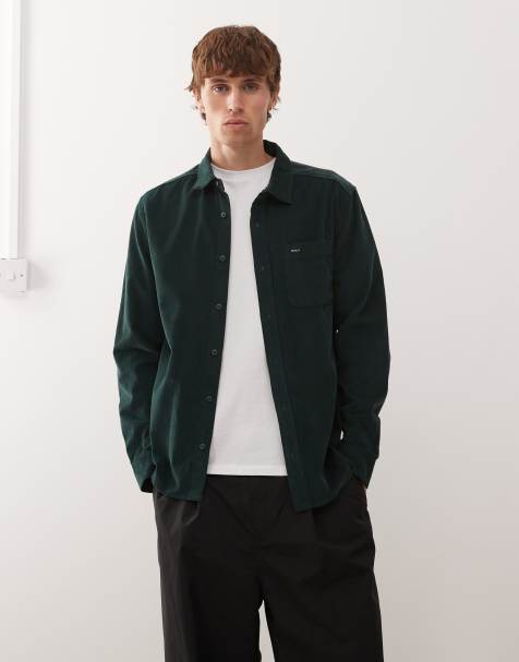 RVCA Freeman cord long sleeve shirt in hunter green - view 1