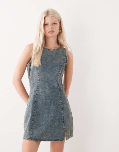 RVCA Jessie mini dress in dusty blue wash - view 1