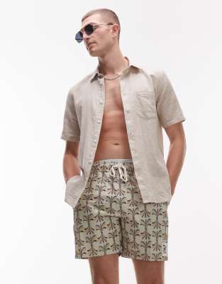 LA Eye - Badeshorts in hellem Khaki mit floralem Muster und elastischem Bund-Grün Grün M