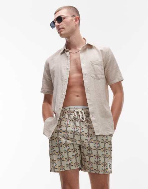RVCA LA eye floral elastic waist swim short in light khaki