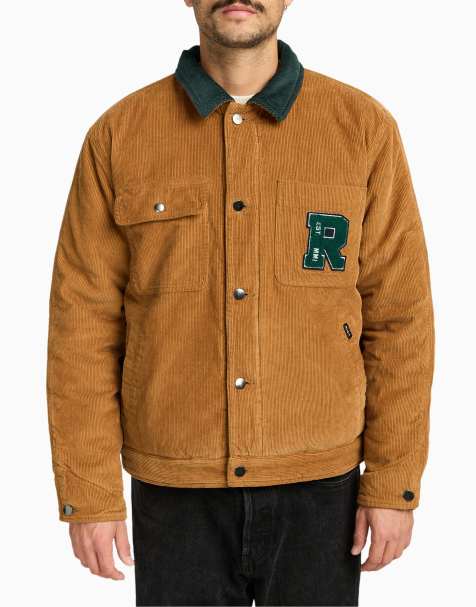 RVCA Post dayshift cord jacket with flannel lining in camel - view 1