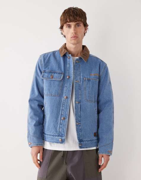 RVCA Post dayshift denim jacket with flannel lining in blue collar - view 1