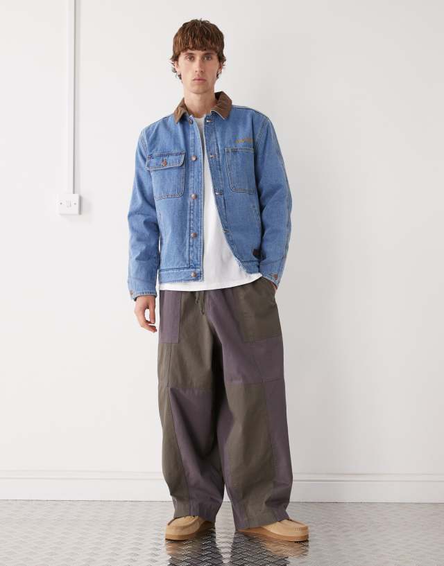 RVCA Post dayshift denim jacket with flannel lining in blue collar